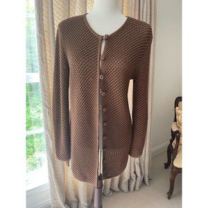 Oscar de la Renta Couture Brown Long Knit Cardigan Sweater Size Small